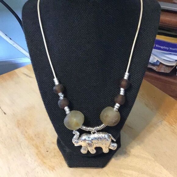 Handmade, Handmade African Brown & Silver Necklace, NEW, 26' - Picture 2 of 5